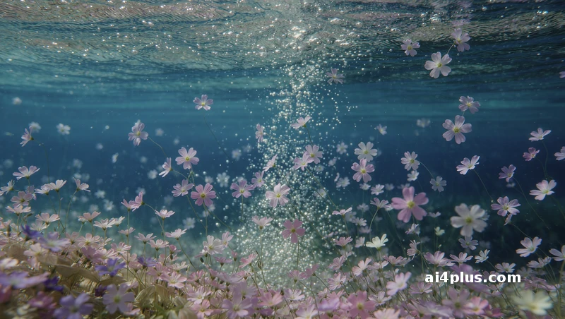 水下花漾，光影碎金缠粉瓣